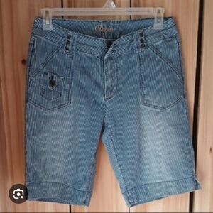 Duplex Women's Blue Striped Bermuda Shorts Vintage Shorts